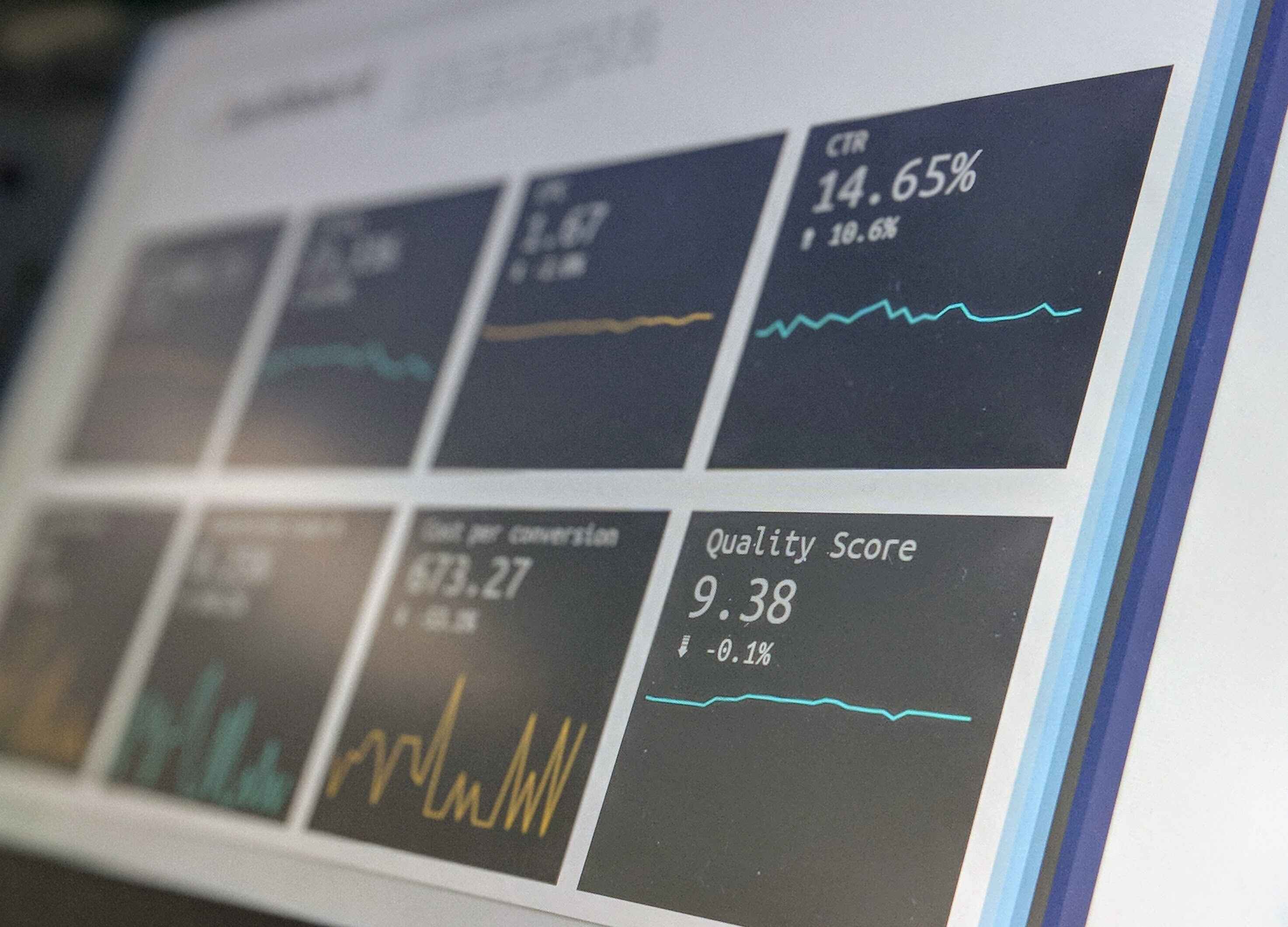 A screen with 8 different line graphs that are different colors showing numbers and percentages as part of an automation test.