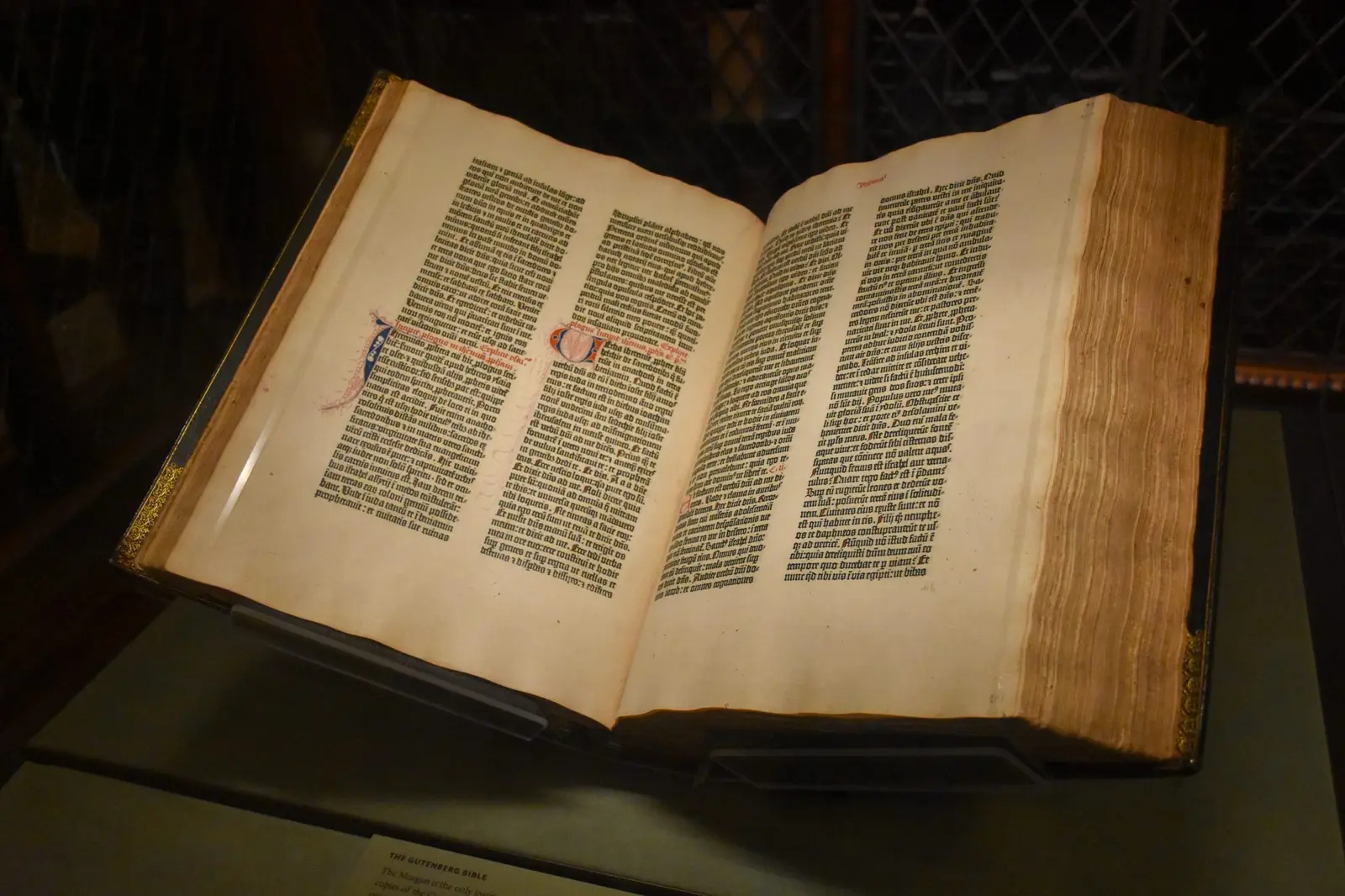 Open Gutenberg Bible on display, the printed text that AI projects now sing word for word as a whole-Bible music set